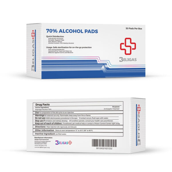 Beligas 70% Alcohol Pads 50 Pads Per Box - Image 1